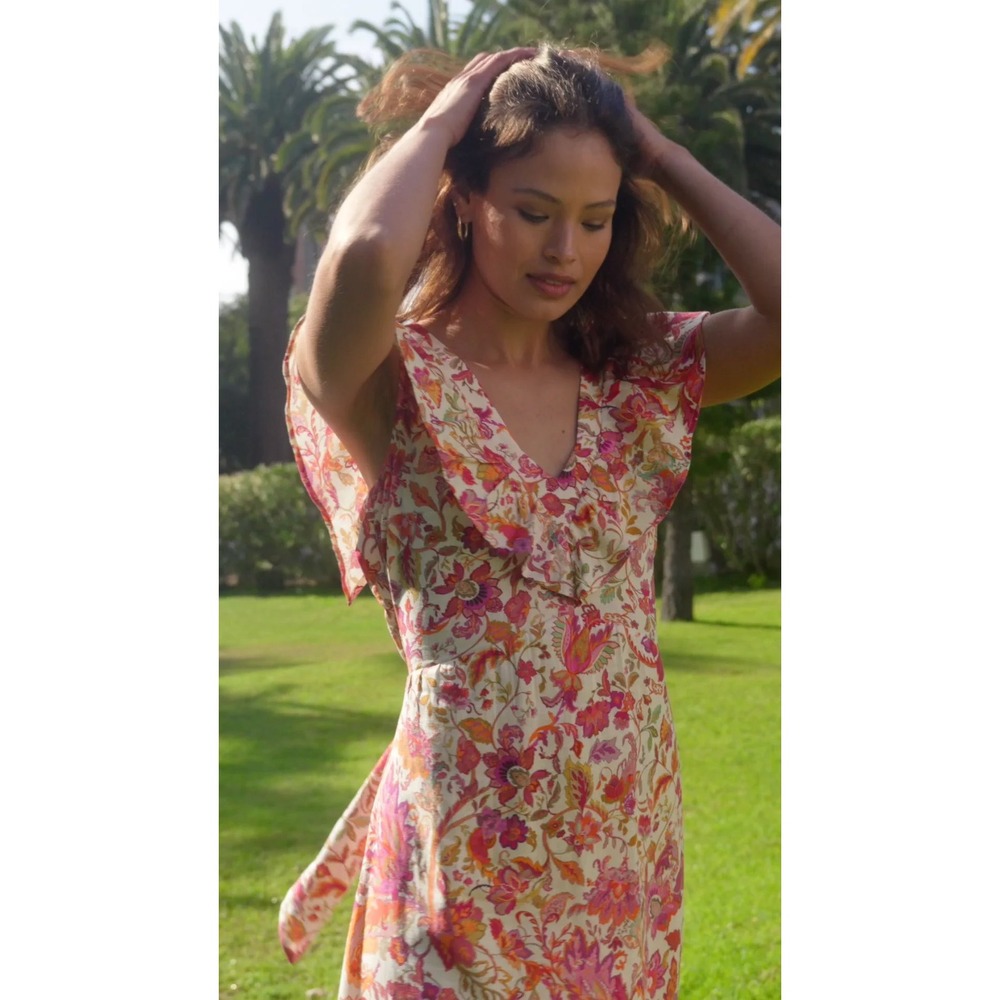 Harlow & Summer Linen Maxi Dress Womens Small Pink Floral Paisley Boho Cottage